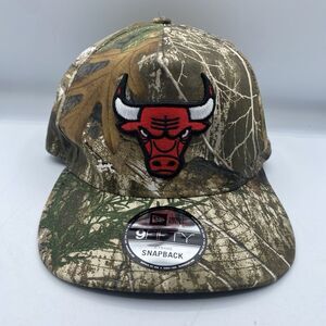 Chicago Bulls Hat OSFA New Era Real Tree Adjustable Green Camo Snapback NWOT